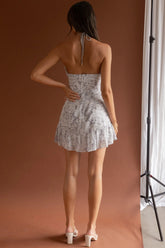 Date Night Drawstring Bust Mini Dress Floral Grey